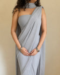 Light Grey Dupatta Saree in Chiffon Georgette