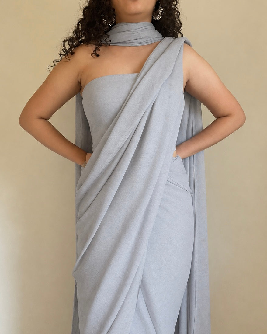 Light Grey Dupatta Saree in Chiffon Georgette