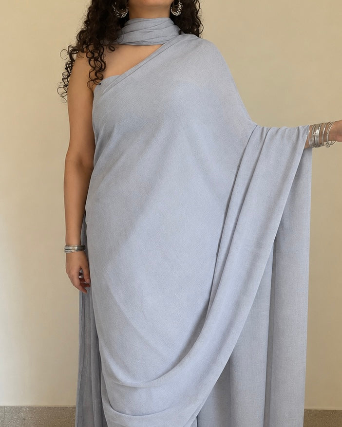 Light Grey Dupatta Saree in Chiffon Georgette