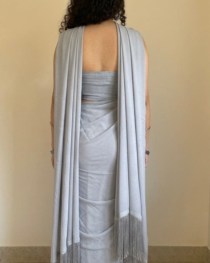Light Grey Dupatta Saree in Chiffon Georgette