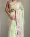 Green & Lilac Cotton Saree with Brocade Pallu