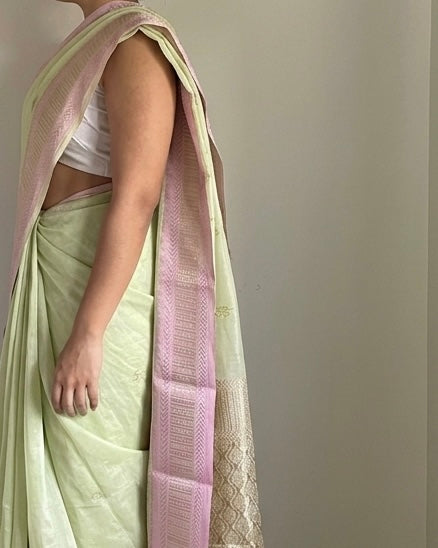 Green & Lilac Cotton Saree with Brocade Pallu