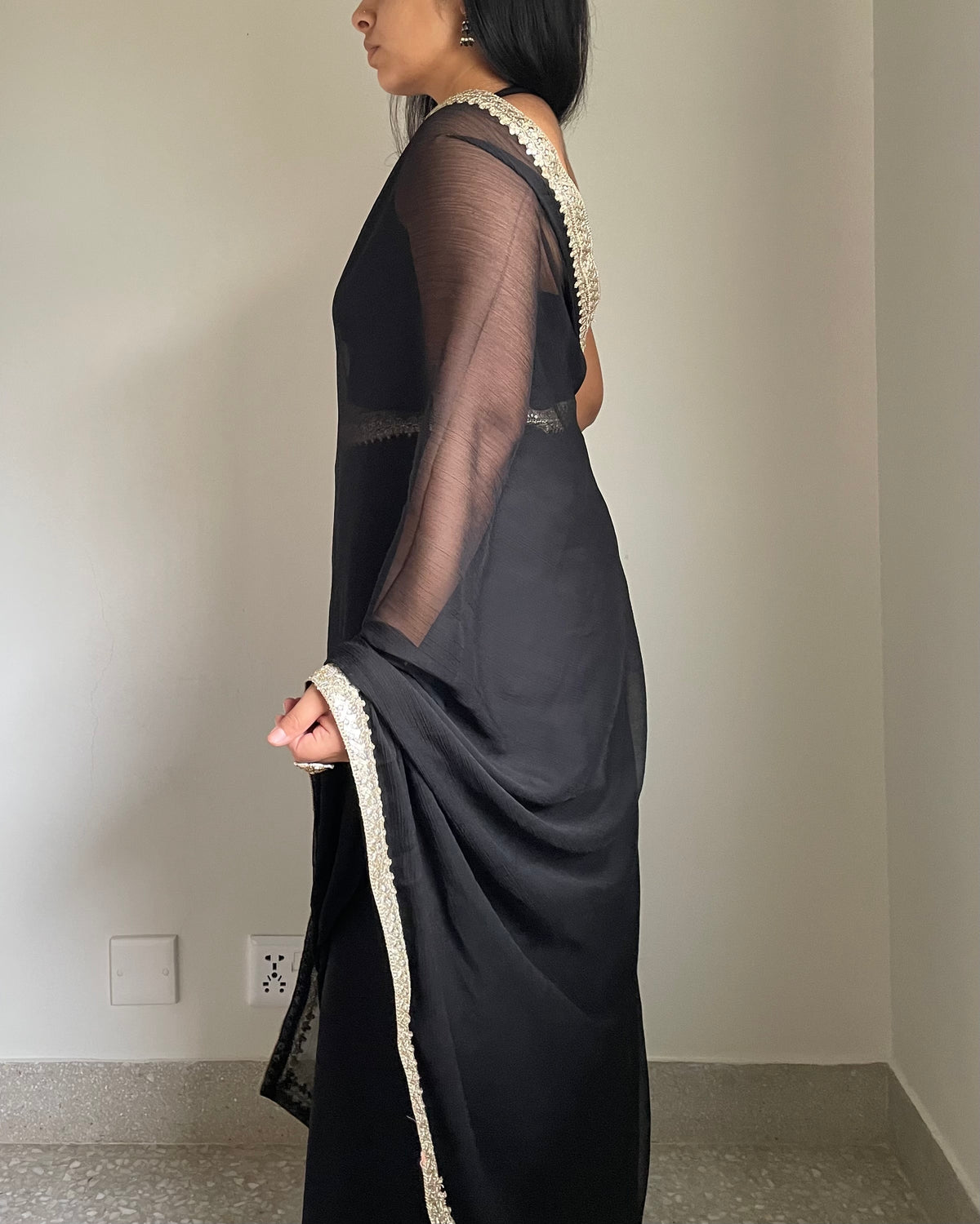 Black Chiffon Saree with Gota Patti & Zardozi