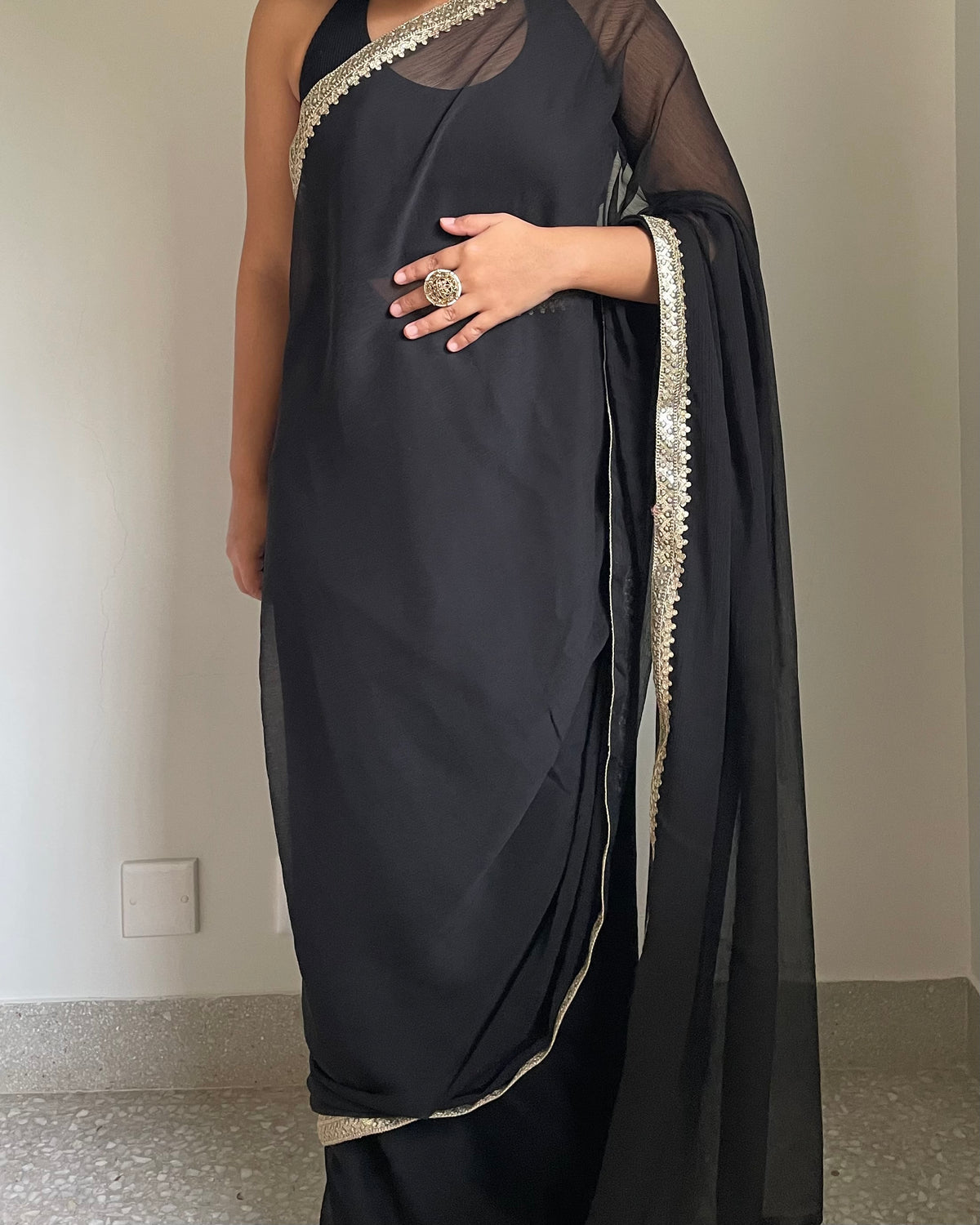 Black Chiffon Saree with Gota Patti & Zardozi