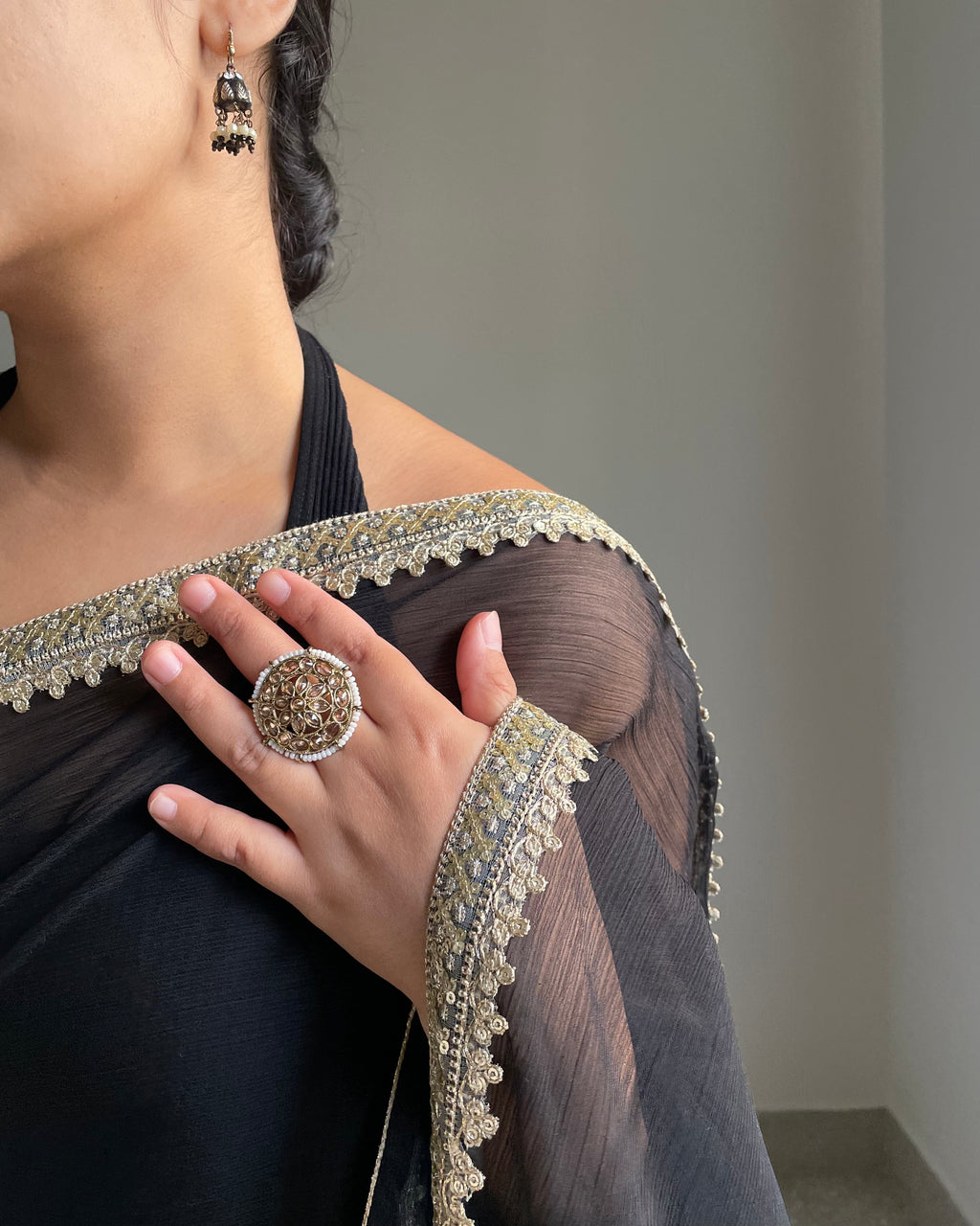 Black Chiffon Saree with Gota Patti & Zardozi