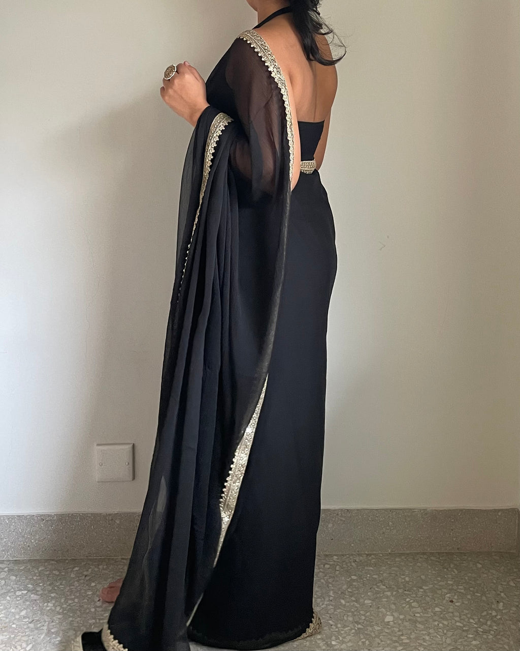 Black Chiffon Saree with Gota Patti & Zardozi