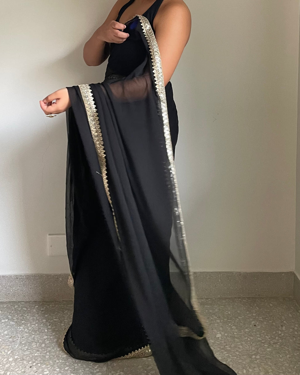 Black Chiffon Saree with Gota Patti & Zardozi