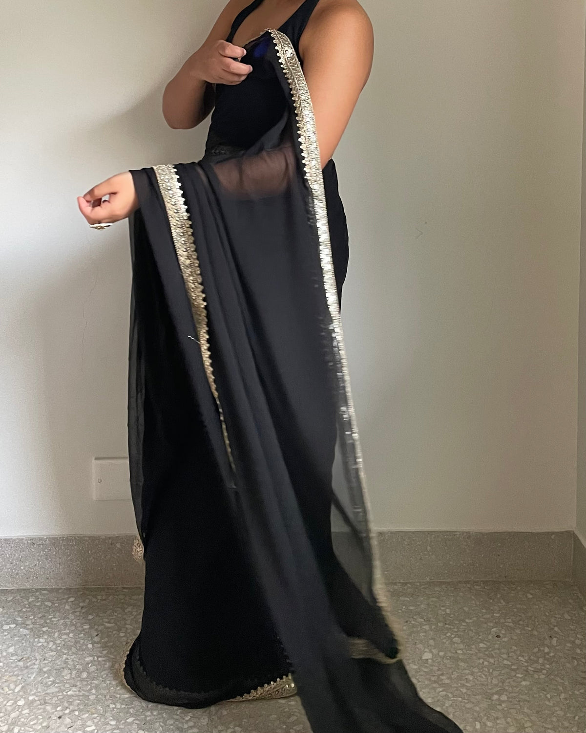 Black Chiffon Saree with Gota Patti & Zardozi