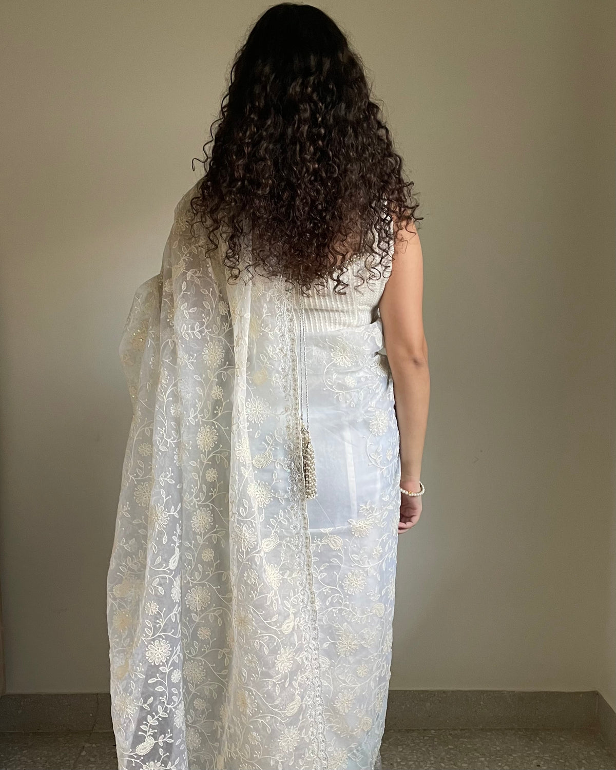Sky Blue Chikankari Organza Saree