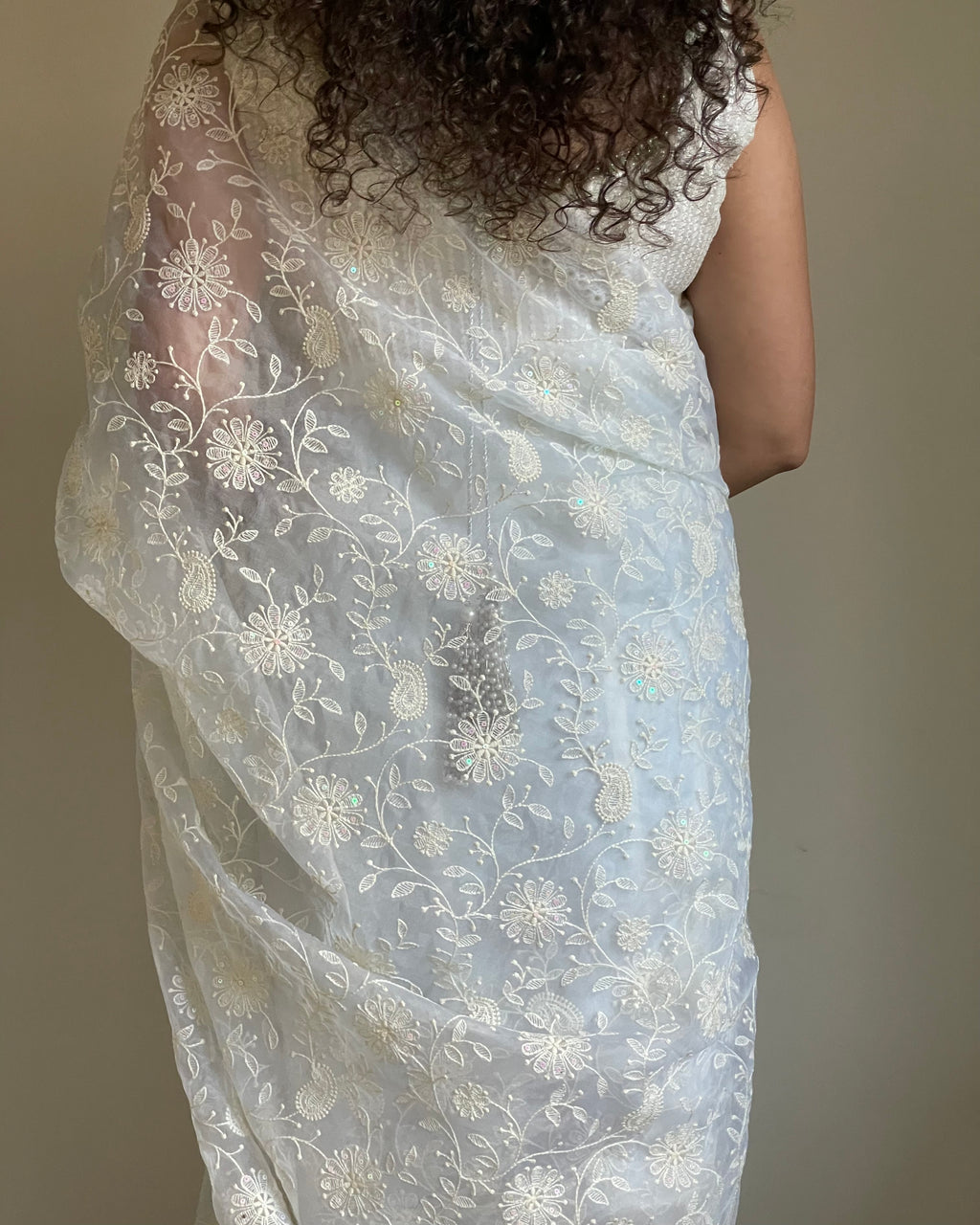 Sky Blue Chikankari Organza Saree
