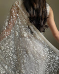 Light Grey Floral Jaal Organza Saree