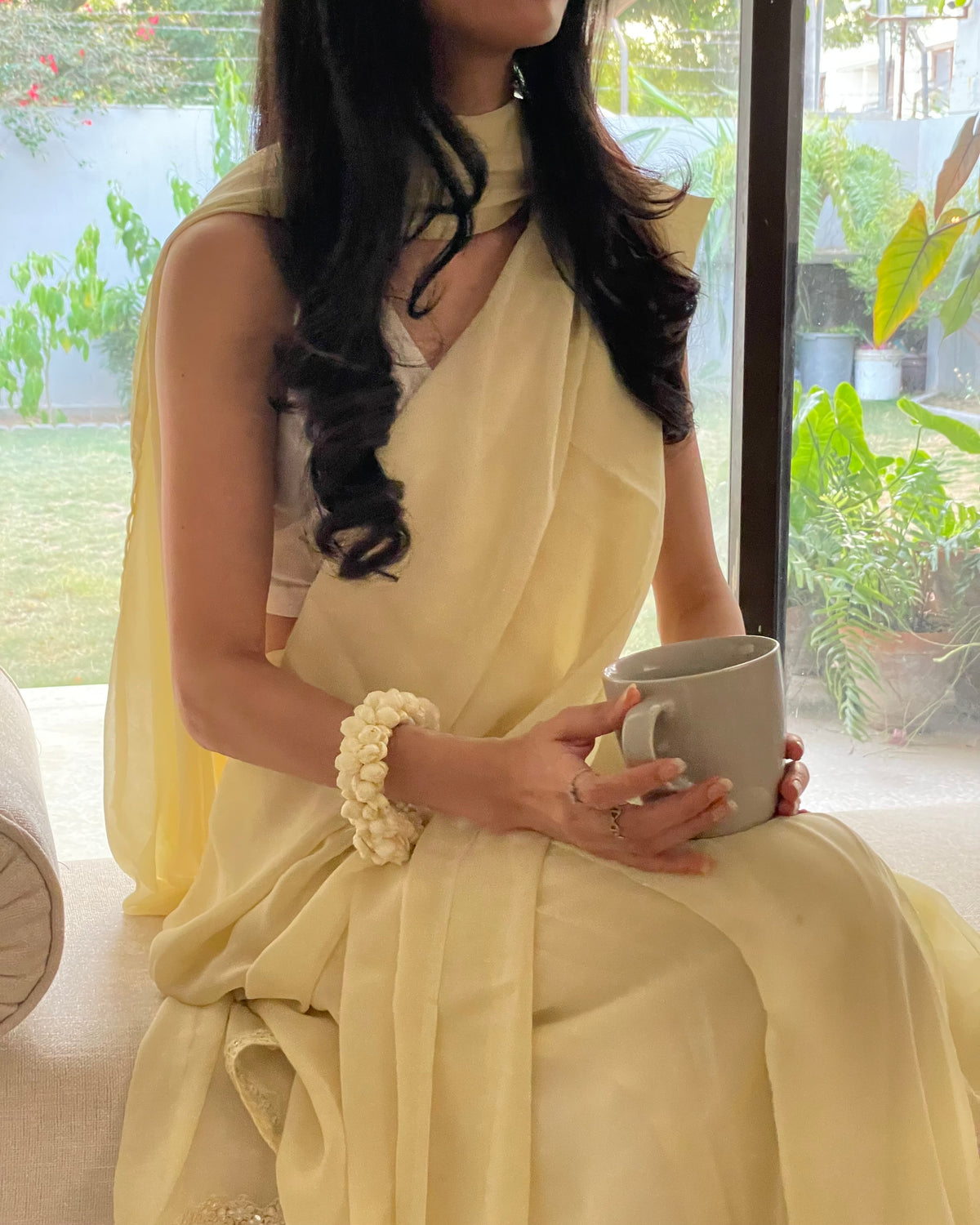 Butter Yellow Dupatta Saree in Chiffon Georgette