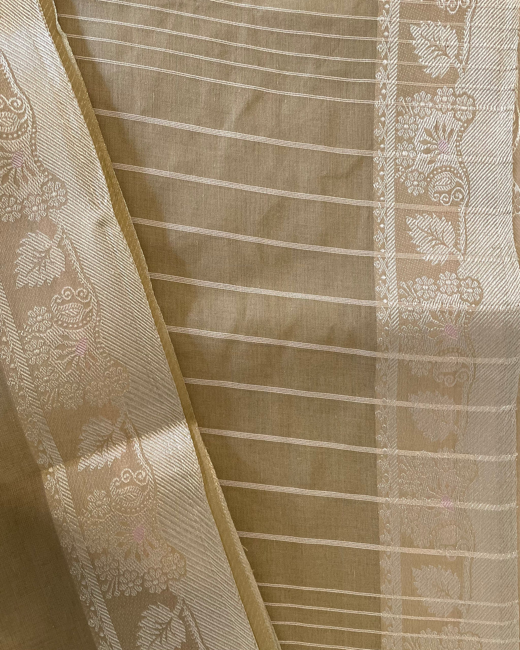 Golden Beige Cotton Saree with Zari Border