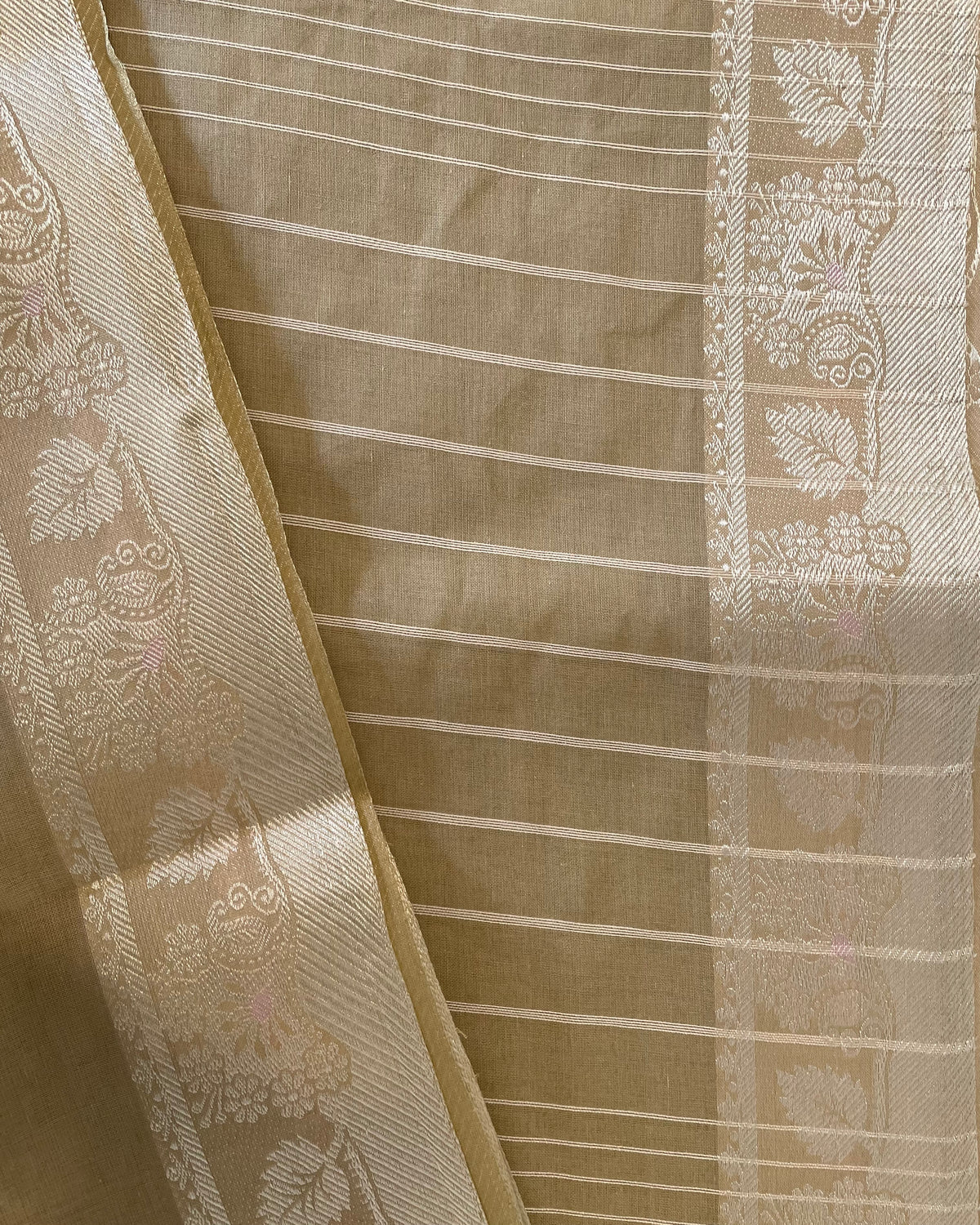 Golden Beige Cotton Saree with Zari Border