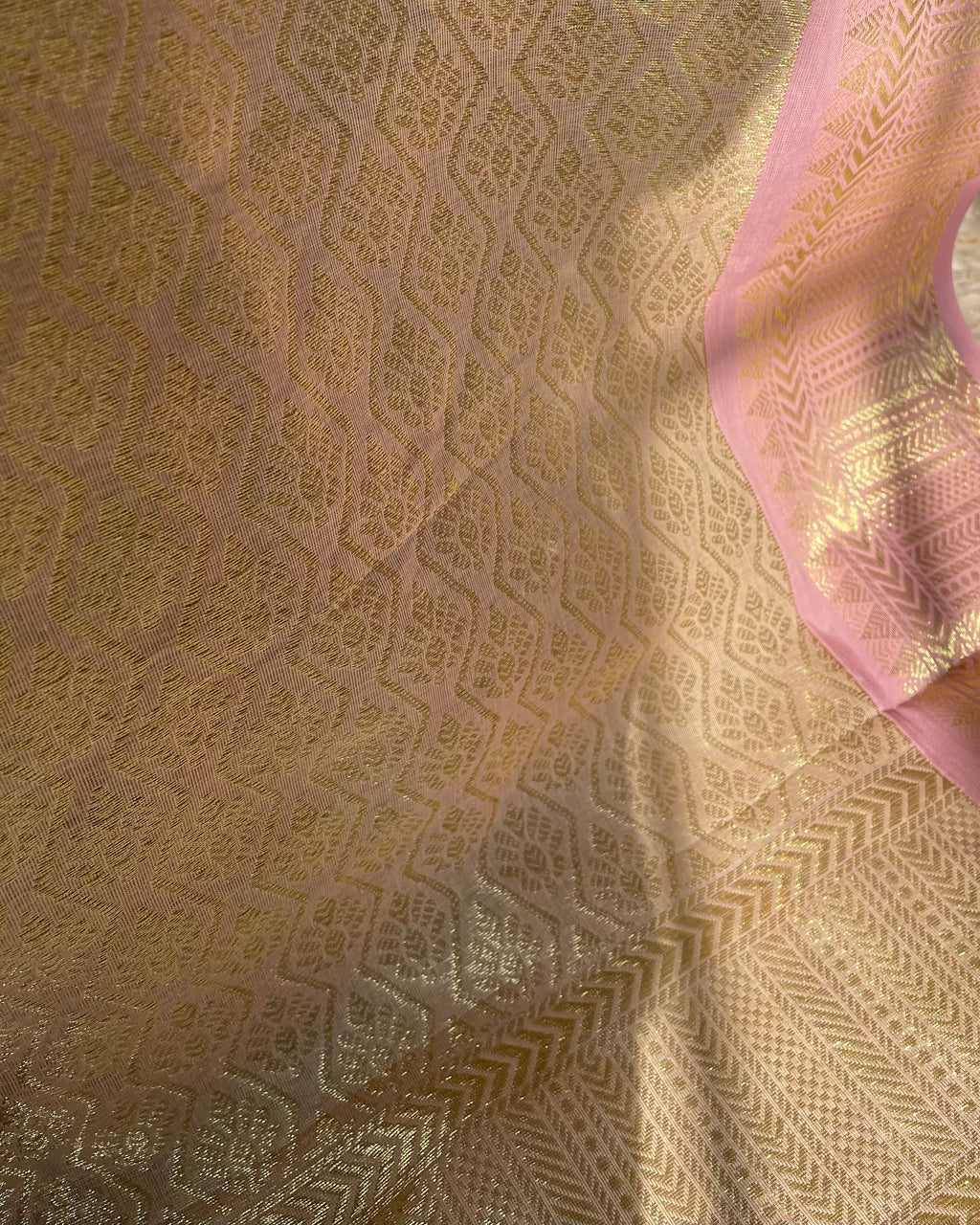Green & Lilac Cotton Saree with Brocade Pallu
