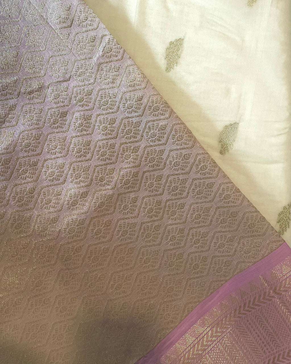 Green & Lilac Cotton Saree with Brocade Pallu