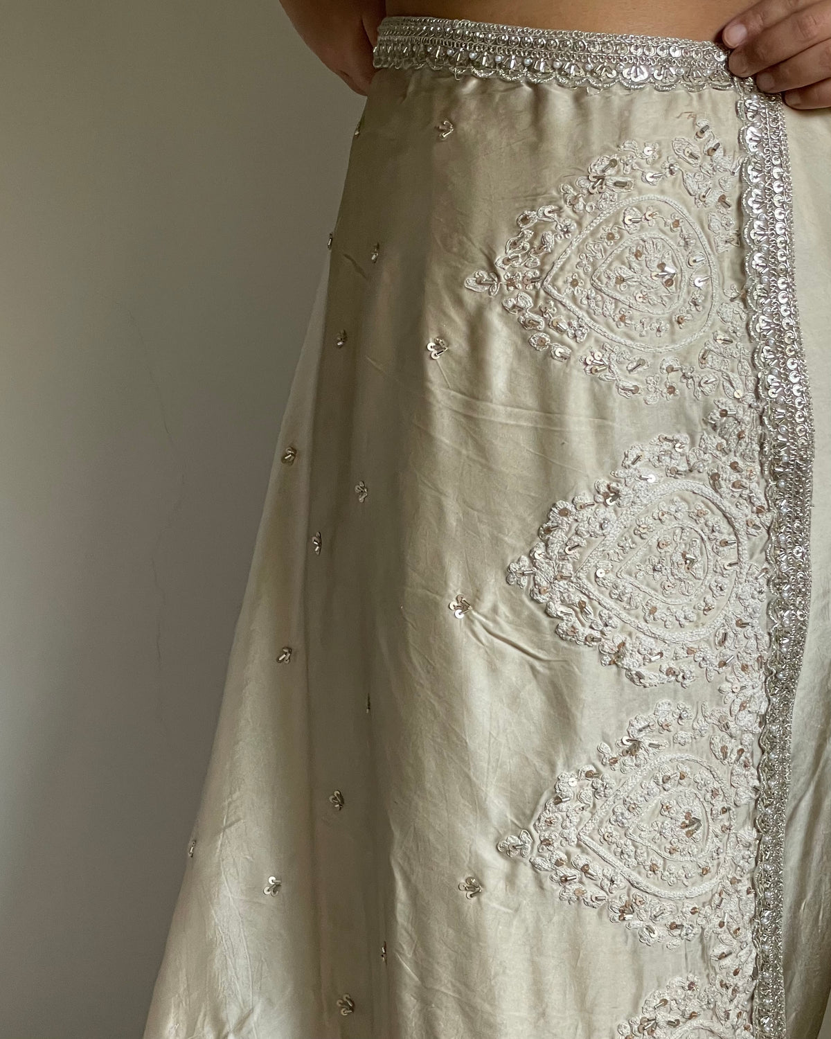 Soft Beige Silk Saree with Silver Zardozi