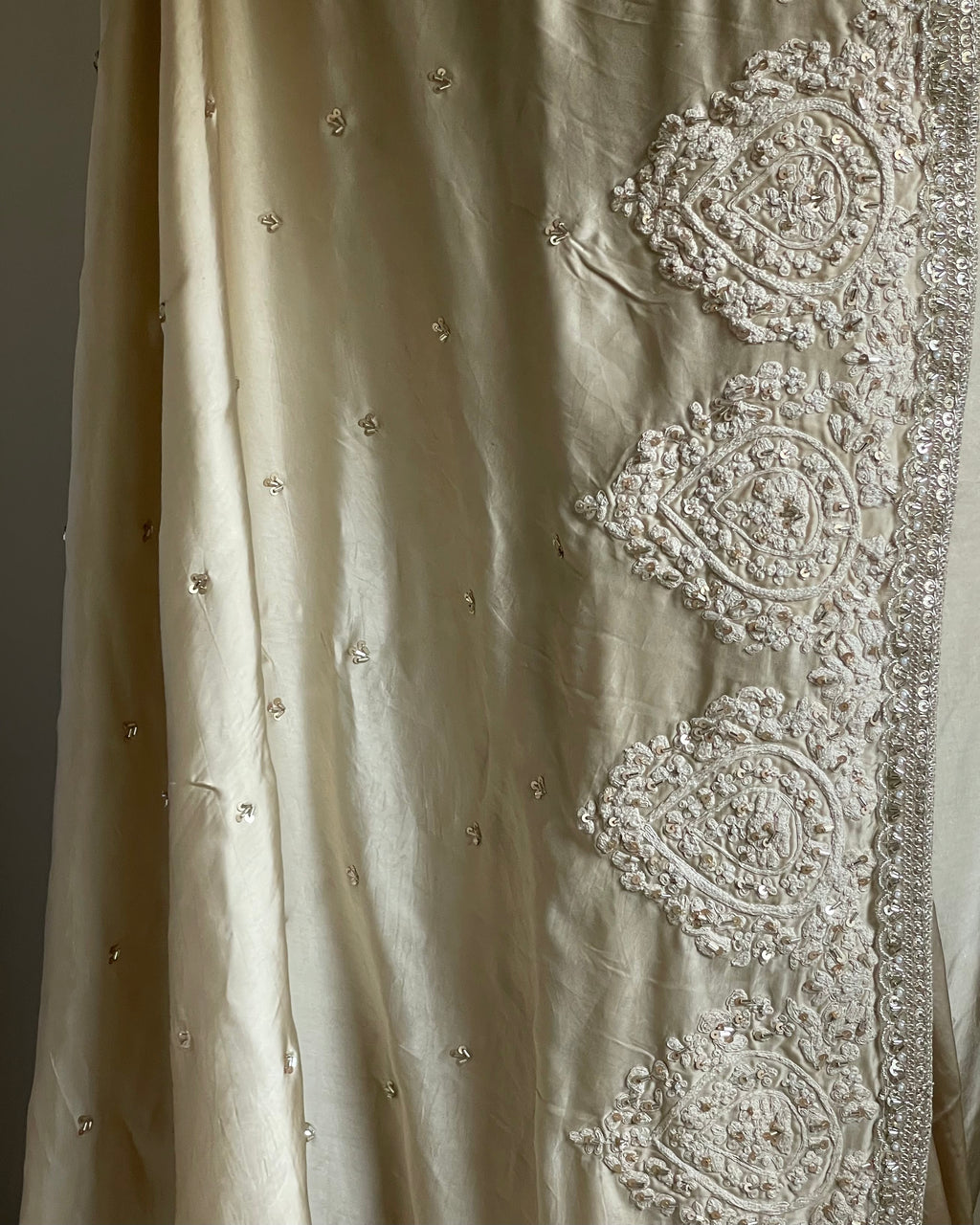 Soft Beige Silk Saree with Silver Zardozi