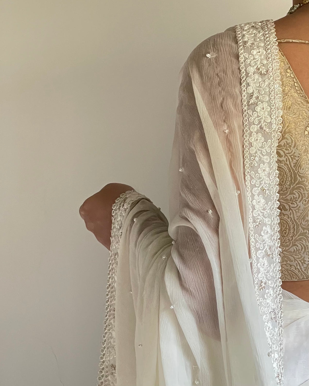 Ivory Chikankari Saree in Chiffon