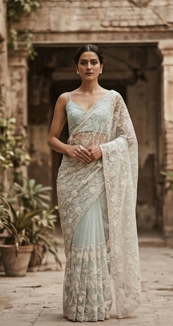 Blue Chikankari